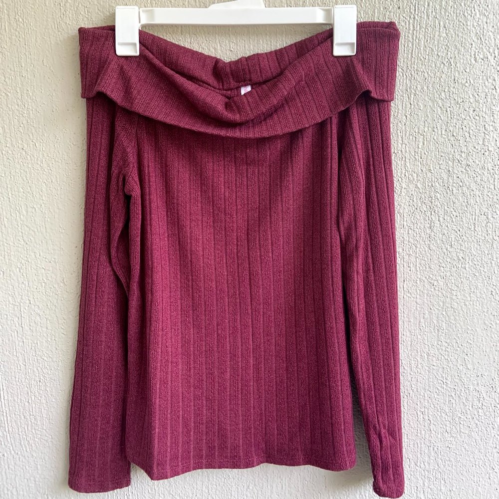 Small Mauve/Pink Off The Shoulder Long Sleeve Top